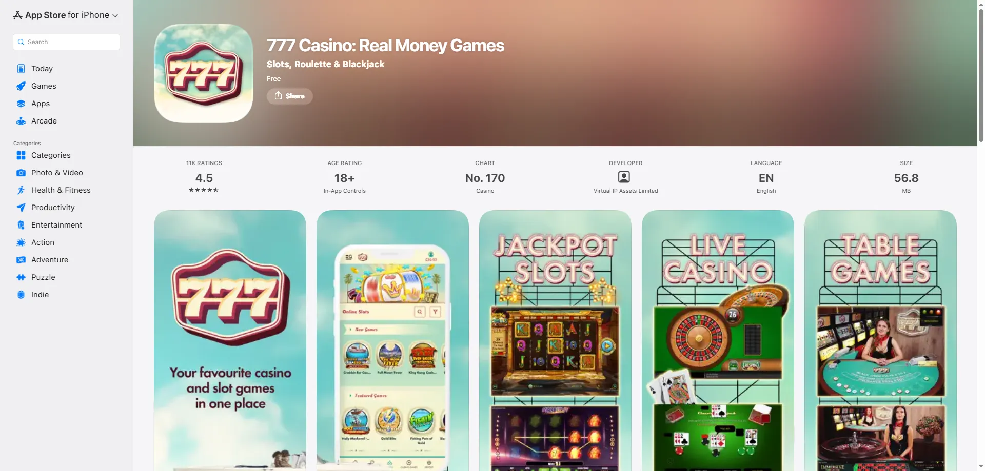 777 Casino online slots and live dealer games — full game library