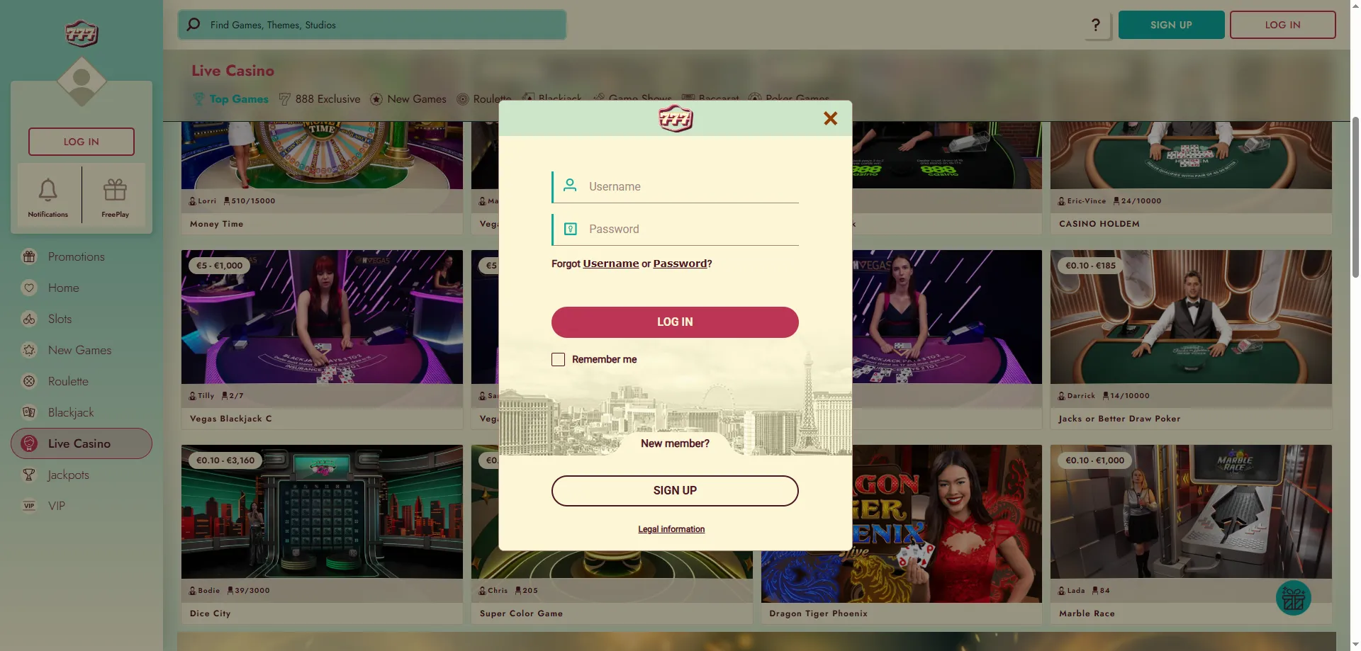 777 Casino login page — sign in to your real money account